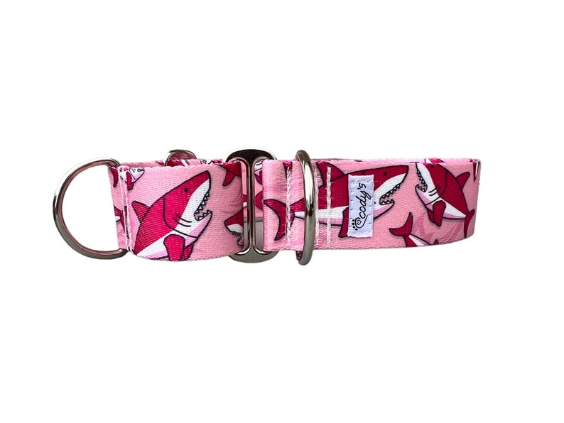 Wide 1 1/2 inch Adjustable Buckle or Martingale Dog Collar in Sharks image 2