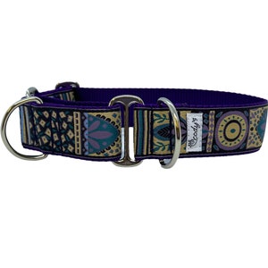 Wide 1 1/2 inch Adjustable Buckle or Martingale Dog Collar in Purple Bits image 3