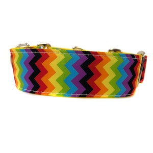 Wide 1 1/2 inch Adjustable Buckle or Martingale Dog Collar in Rainbow Chevron