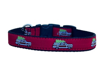 5/8 or 3/4 Inch Wide Dog Collar with Adjustable Buckle or Martingale in Christmas Car