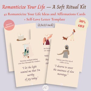 Romantisieren Sie Ihr Leben Kit,42 tägliche Soft Life Ideen + Affirmationskarten & druckbarer Liebesbrief,Soft Life Ritualkarten, druckbare Affirmkarten