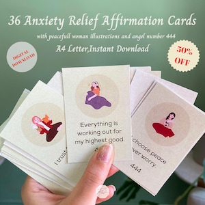 Tarjetas de Afirmaciones para el Alivio de la Ansiedad, Tarjetas con el Número Angelical 444, Afirmaciones para Afrontamiento de la Ansiedad, Tarjetas de Afirmaciones Positivas, Tarjetas de Afirmaciones Imprimibles