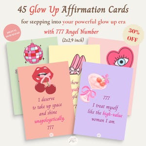 Cartões de Afirmação Glow Up, Cartões de Afirmação Imprimíveis para Confiança, Amor-próprio, Energia Feminina e Glow Up de Verão, Cartões de Afirmação Digitais