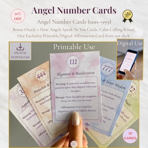 Angel Number Cards Printable and Digital,Daily Intuition Messages and Affirmations,Intuition Oracle Deck for Spiritual Guidance