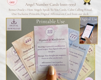 Angel Number Cards Printable and Digital | Daily Intuition Messages and Affirmations | Intuition Oracle Deck for Spiritual Guidance