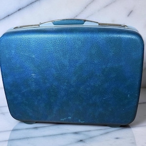 Samsonite Vintage Blue Train Case Hard Shell Travel Cosmetic Luggage 20in