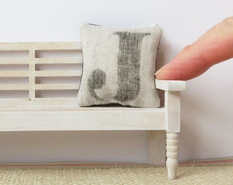Miniature Linen Initial Pillow: Rustic Farmhouse Dollhouse Decor