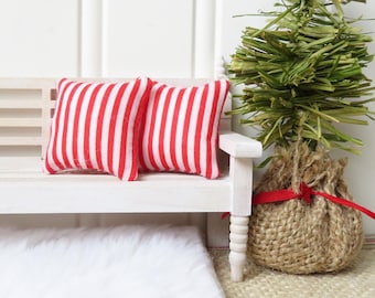Dollhouse pillows, Red and white stripes, Dollhouse Christmas decor