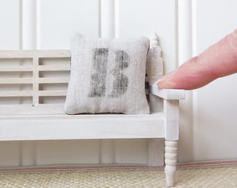 Dollhouse Pillow with B initial,  Rustic & Primitive farmhouse miniature cushion