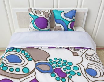 Psychedelic Dollhouse Bedding Set: 1/12 Scale Miniature Bedspread & Pillows