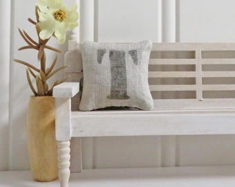 Initial T Pillow for Dollhouse Decor, Rustic & Primitive farmhouse miniature pillow
