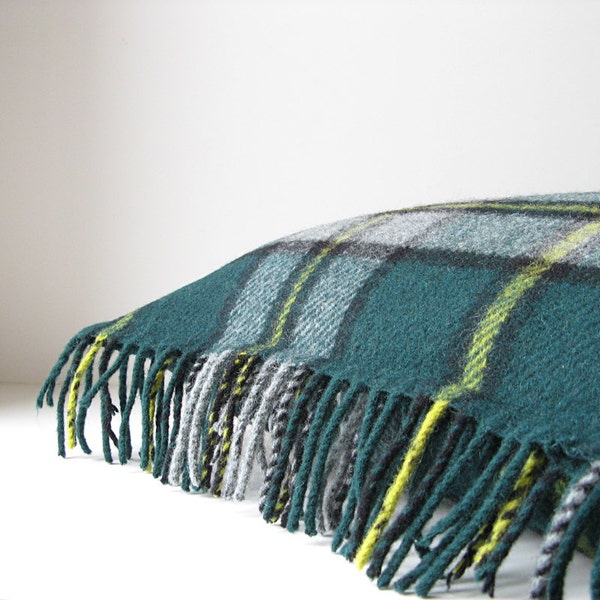 Plaid pillow cover 18 x 18 green wool rustic cabin farmhouse decor
