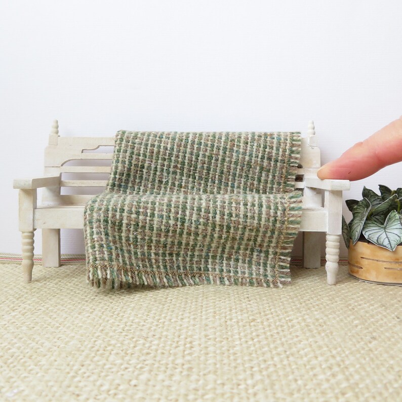 Taupe & Sage Green Wool Tweed Dollhouse Throw image 2