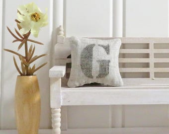 Initial G Pillow for Dollhouse Decor, Rustic & Primitive farmhouse miniature pillow