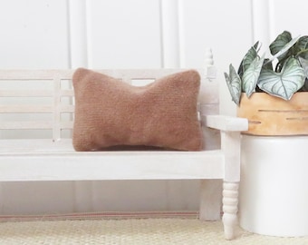Tan velvet dollhouse accent pillow, 1:12 scale miniature cushion