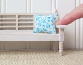 Dollhouse Pillow in an Aqua Floral on White, Miniature accent cushion