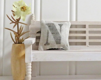 Initial N Pillow for Dollhouse Decor, Rustic & Primitive farmhouse miniature pillow