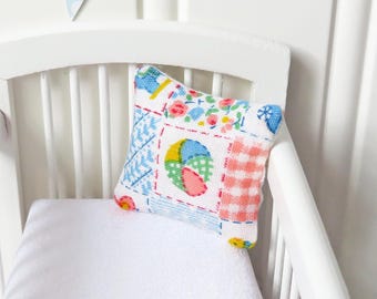 Dollhouse pillows with nursery blocks,  Miniature crib cushions