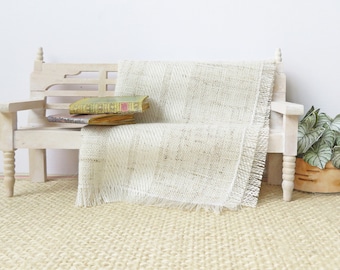 Dollhouse Throw in beige with a double white stripe, Miniature lap blanket