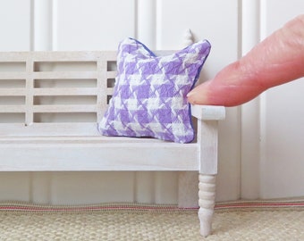 Purple & White Houndstooth dollhouse pillow, 1/12th miniature dollhouse decor cushion