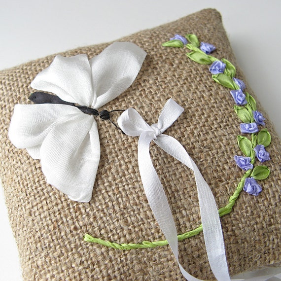 White Butterfly Ring Pillow Ring Bearer Pillow Rustic Etsy