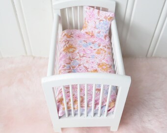 Dollhouse Crib Bedding: Pink Floral Miniature Nursery Decor