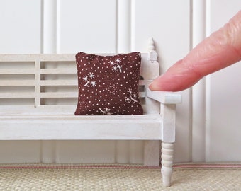 Miniature Dollhouse Pillow, Brown Floral Accent, 1:12 Scale