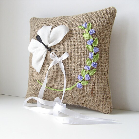 White Butterfly Ring Pillow Ring Bearer Pillow Rustic Etsy