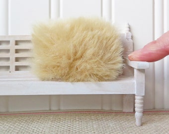Tan faux fur dollhouse accent pillow, fuzzy miniature cushion, 1:12 scale dollhouse accessory