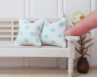 Dollhouse Pillows with mint green polka dots, Set of 2 miniature cushions