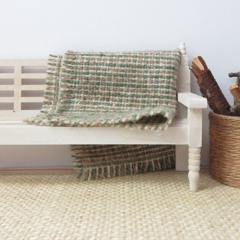 Taupe & Sage Green Wool Tweed Dollhouse Throw image 6