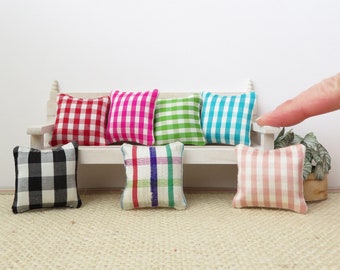 Silk dollhouse pillows, gingham miniature pillows in silk