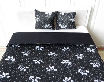 Dollhouse Bedding Set Black & White Mini Floral