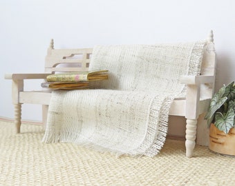 Dollhouse Throw in beige with a double white stripe, miniature lap blanket