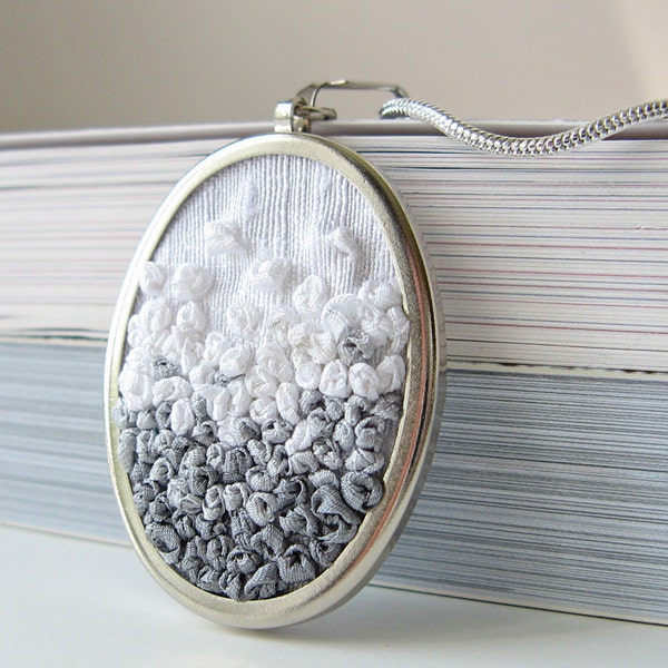 Gray Ombre Necklace silk ribbon embroidery