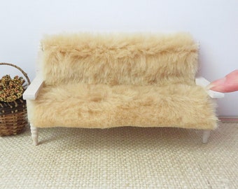 Faux Fur Dollhouse Throw in tan, Soft fake fur dollhouse lap blanket