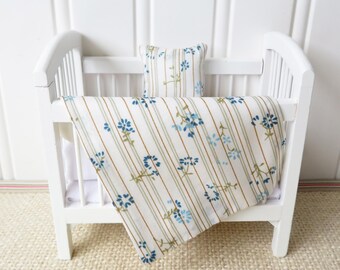 Dollhouse Crib Bedding: Striped Floral 1/12 Scale Miniature