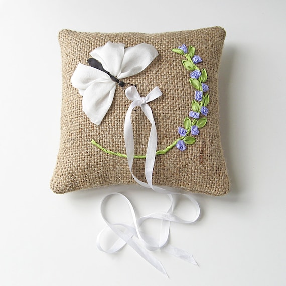 White Butterfly Ring Pillow Ring Bearer Pillow Rustic Etsy