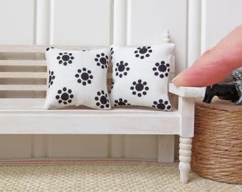 Dollhouse Pillows in Black and White, Miniature polka dotted cushions