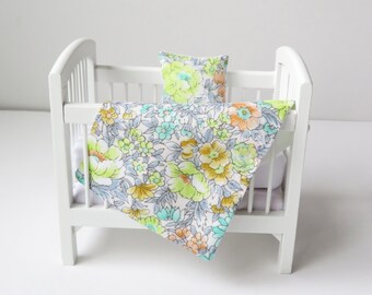 Floral Dollhouse Crib Bedding: Pastel Miniature Nursery Set