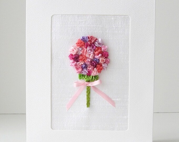 Pink Flower Bouquet Wedding Card Silk Ribbon Embroidery Etsy