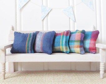 Dollhouse Pillow in Madras Plaid, Miniature cushion, Dollhouse accessory