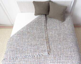 Taupe & Blue Tweed Dollhouse Bedding Set, 1:12 Scale, Masculine Bedroom (3 Piece)