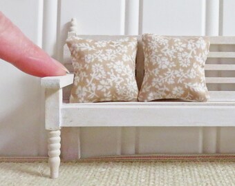 Dollhouse Pillows, White on Beige Mini Floral Pillows, 1:12 scale dollhouse accessory