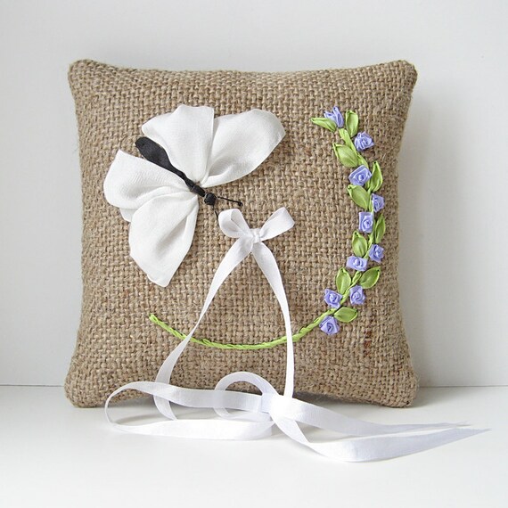 White Butterfly Ring Pillow Ring Bearer Pillow Rustic Etsy