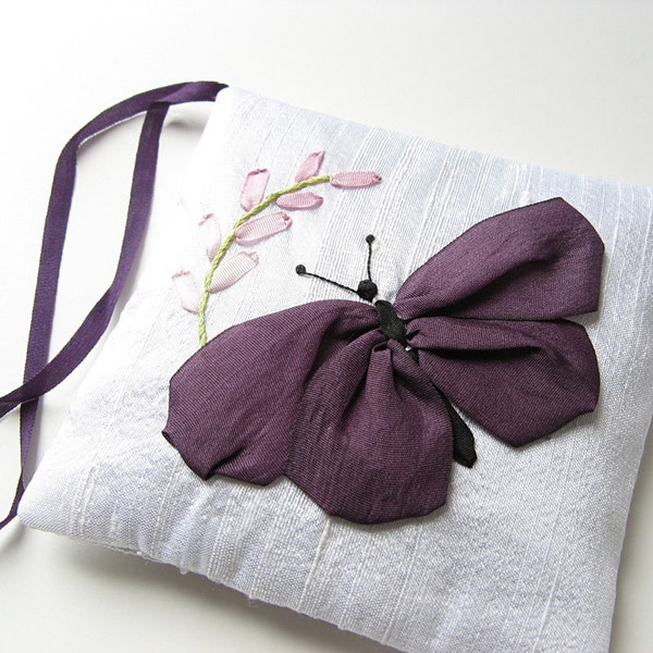 Aubergine Butterfly Lavender Sachet silk ribbon embroidery