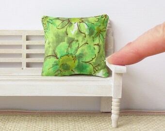 Green floral dollhouse pillow, miniature floral pillow, Dollhouse garden room decor