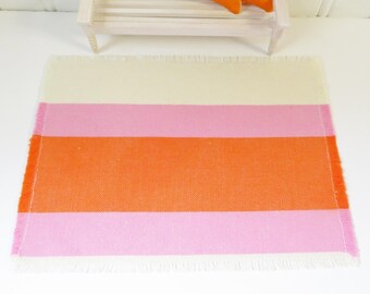 Dollhouse area rug in pink & orange, Dhurrie style miniature carpet