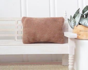 Tan velvet dollhouse accent pillow, 1:12 scale miniature cushion