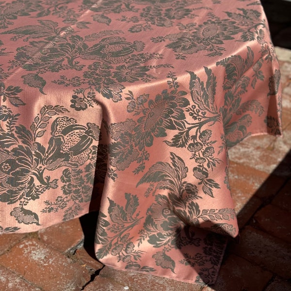 Square Jacquard Floral Tablecloth in Rose and Grey